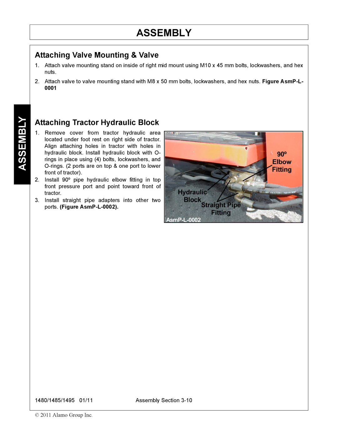 Servis-Rhino 1495, 1480, 1485 manual Attaching Valve Mounting & Valve, Attaching Tractor Hydraulic Block 