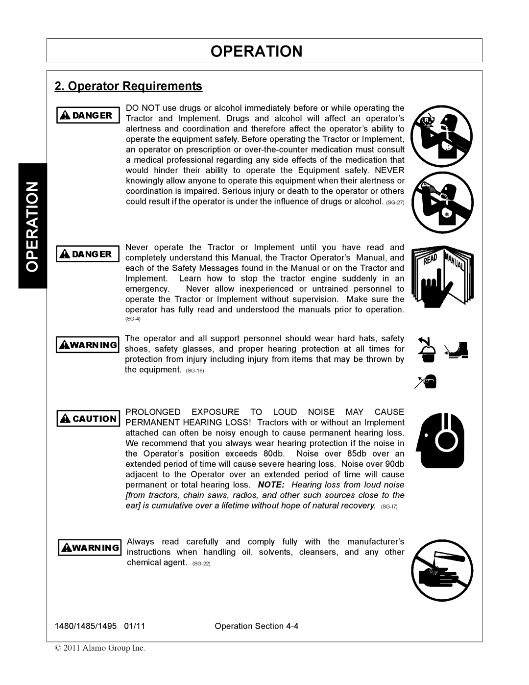 Servis-Rhino 1495, 1480, 1485 manual Operator Requirements 