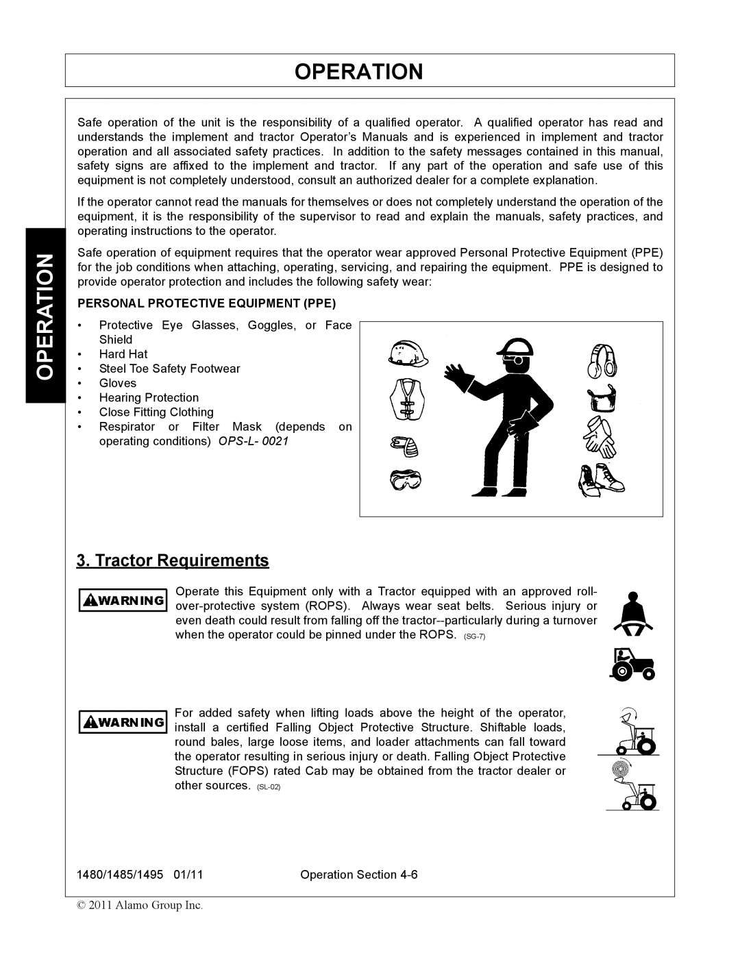 Servis-Rhino 1485, 1480, 1495 manual Tractor Requirements, Personal Protective Equipment PPE 