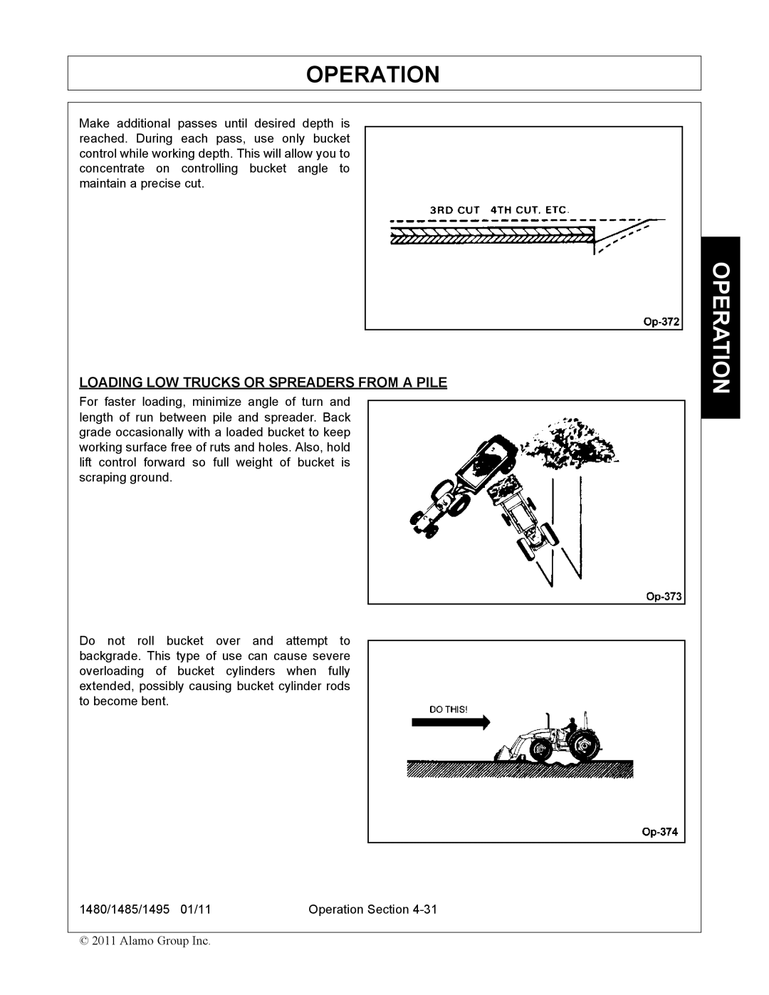 Servis-Rhino 1495, 1480, 1485 manual Loading LOW Trucks or Spreaders from a Pile 