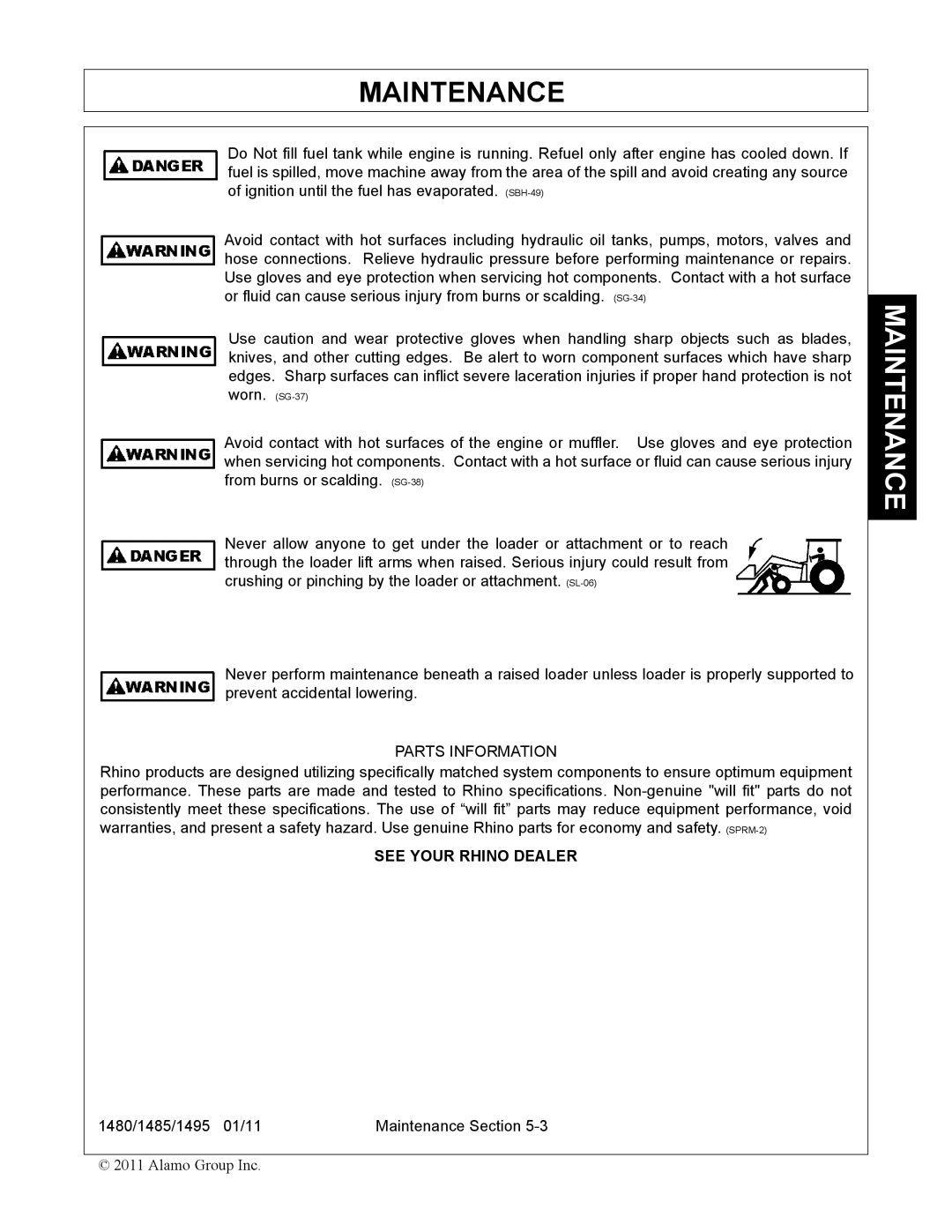 Servis-Rhino manual 1480/1485/1495 01/11 Maintenance Section 