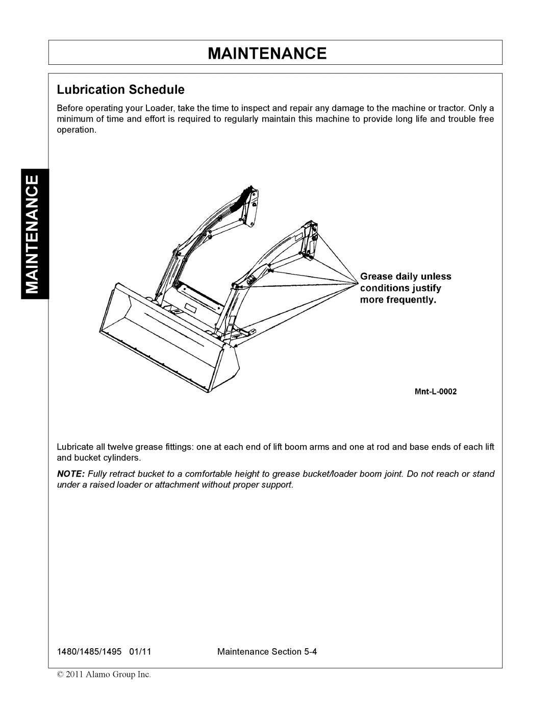 Servis-Rhino 1495, 1480, 1485 manual Lubrication Schedule 