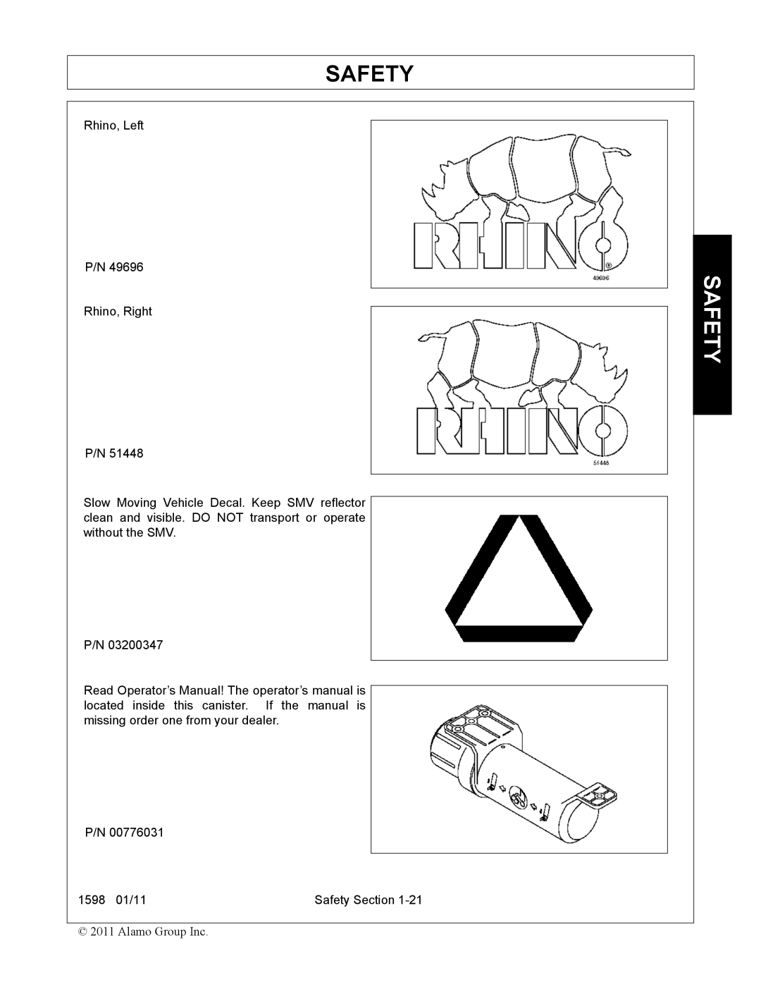 Servis-Rhino 1598 manual Safety 