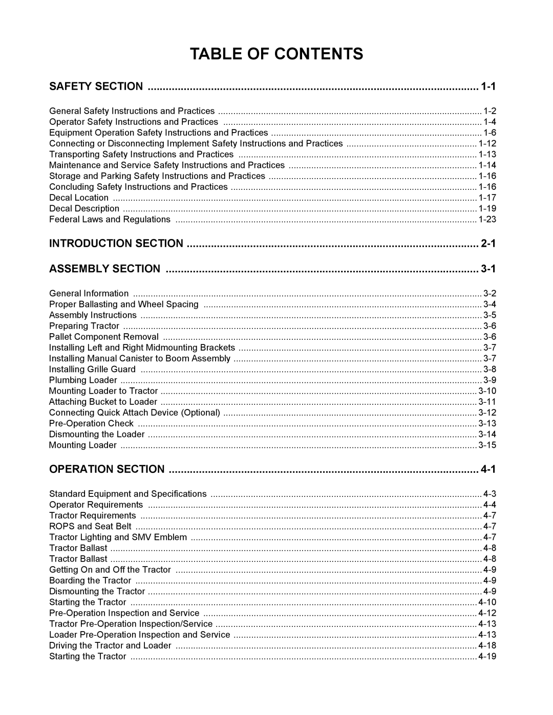 Servis-Rhino 1598 manual Table of Contents 