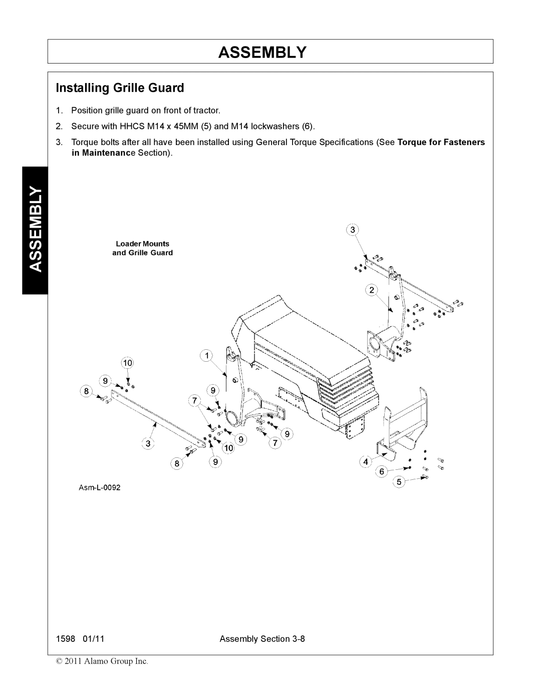 Servis-Rhino 1598 manual Installing Grille Guard 