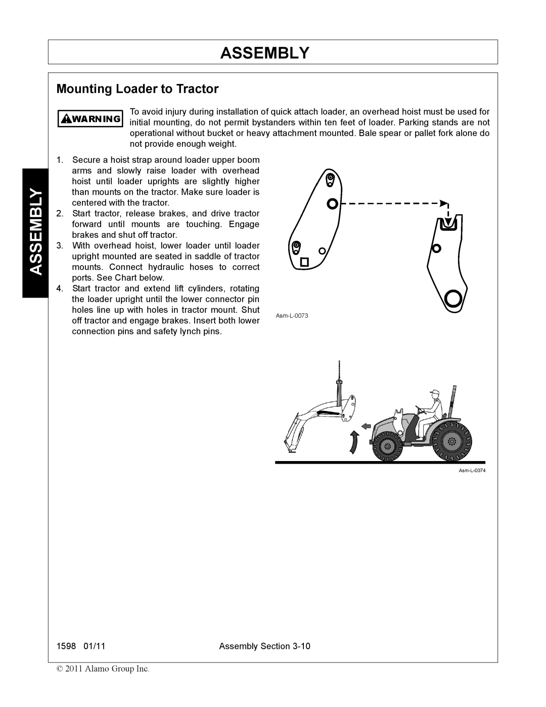 Servis-Rhino 1598 manual Mounting Loader to Tractor 