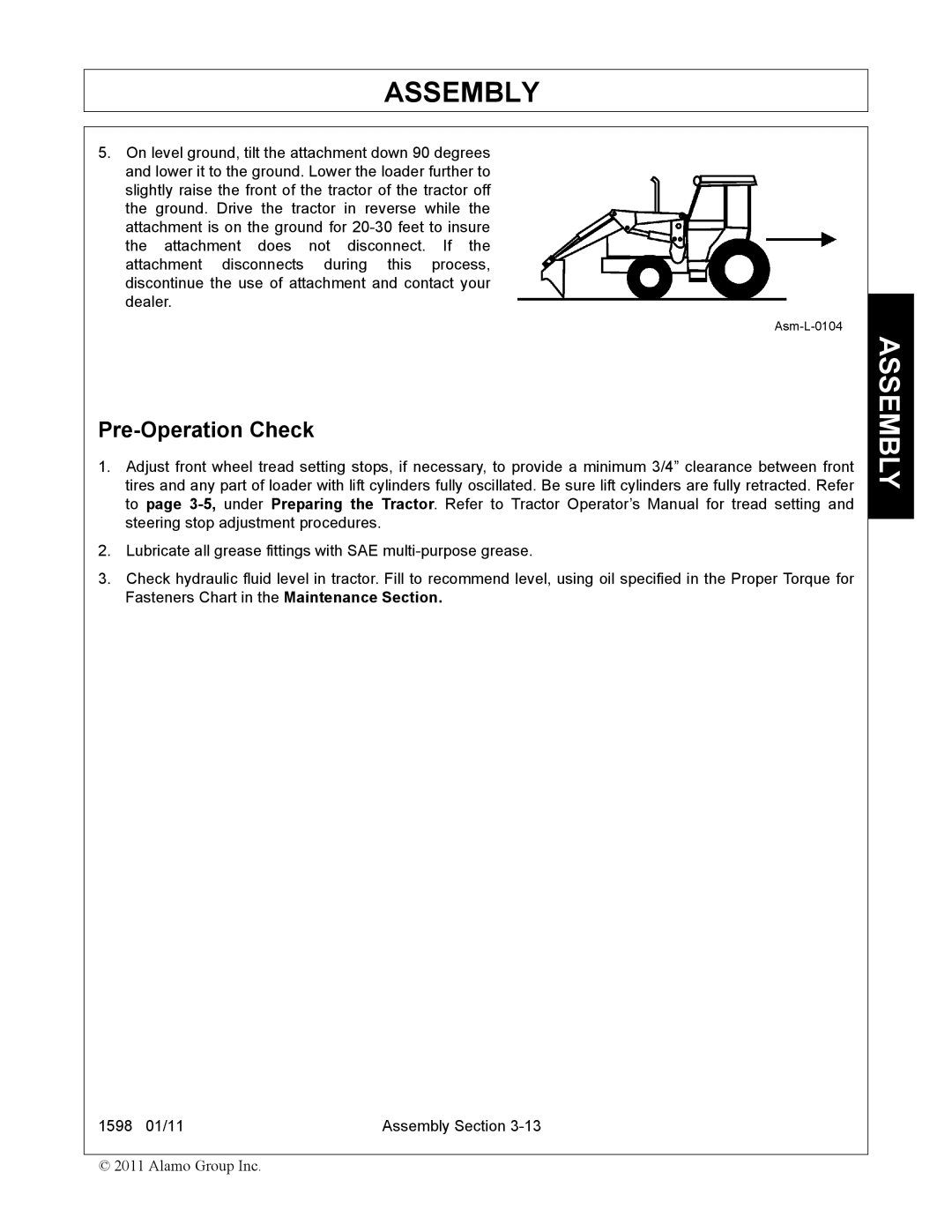 Servis-Rhino 1598 manual Pre-Operation Check 