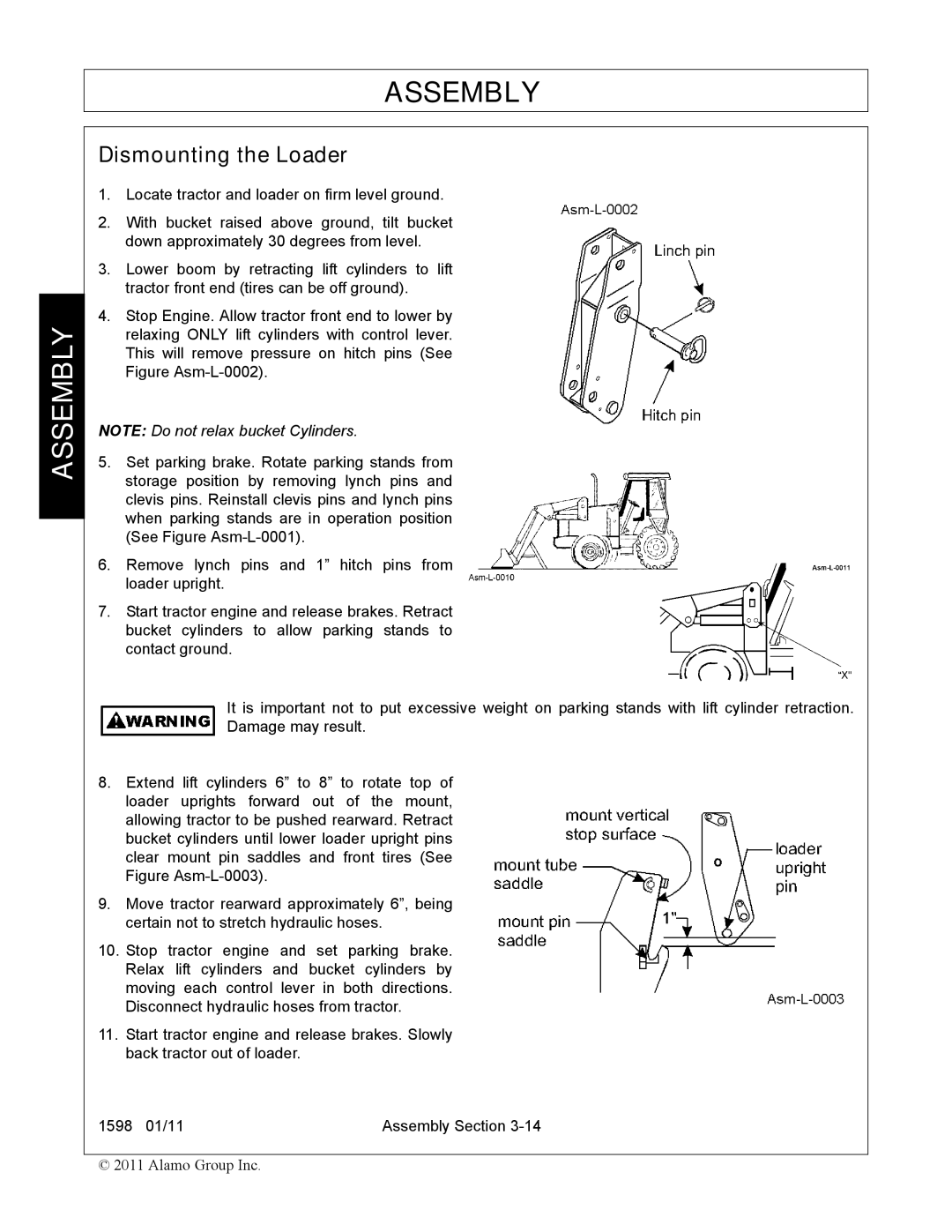 Servis-Rhino 1598 manual Dismounting the Loader 