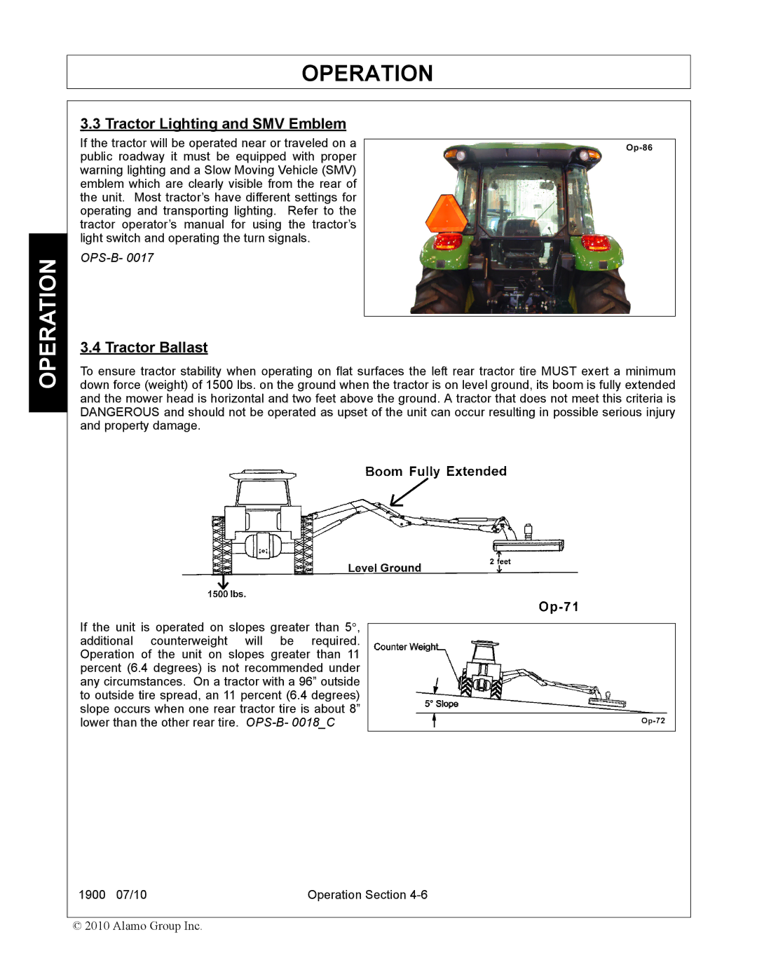 Servis-Rhino 1900 manual Tractor Lighting and SMV Emblem, Tractor Ballast 