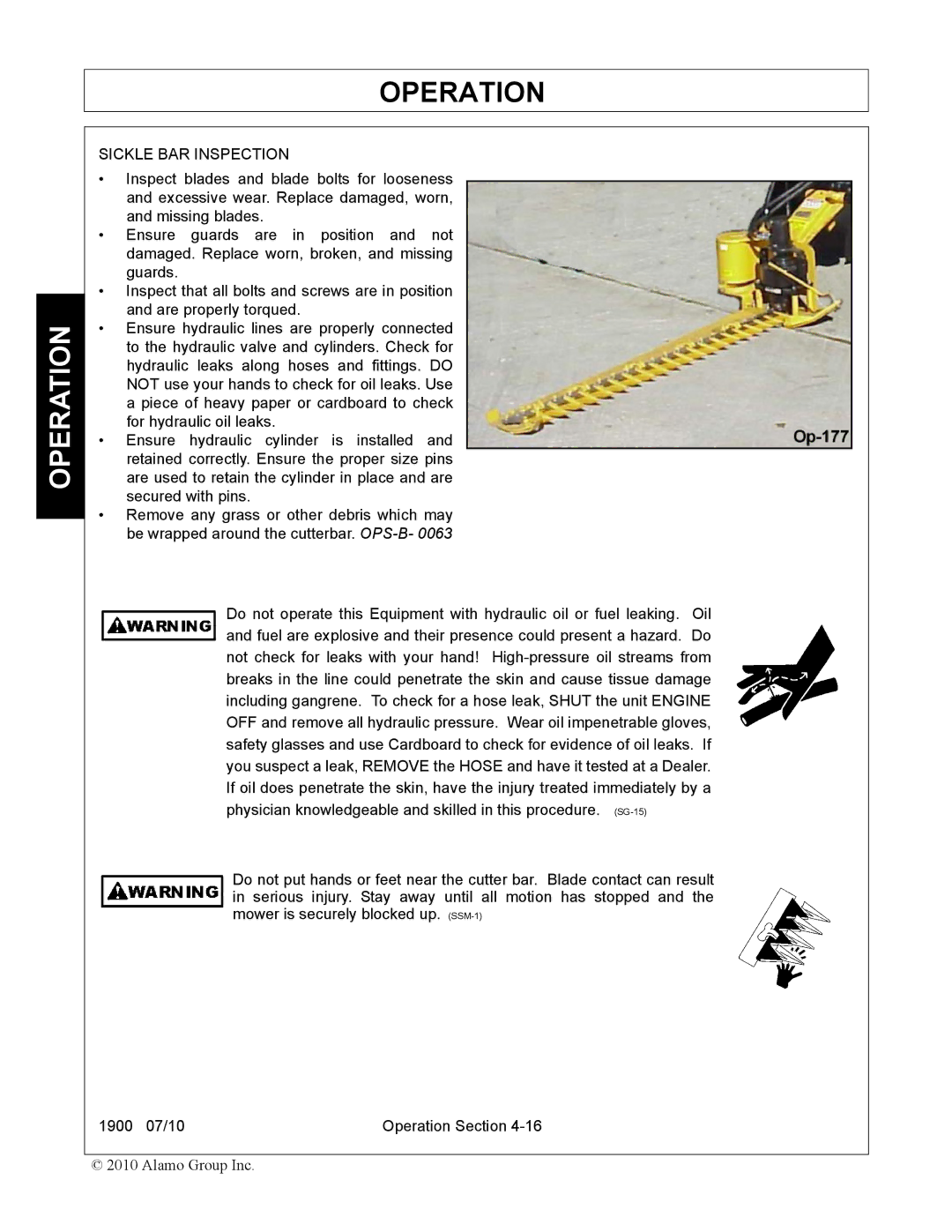 Servis-Rhino 1900 manual Sickle BAR Inspection 