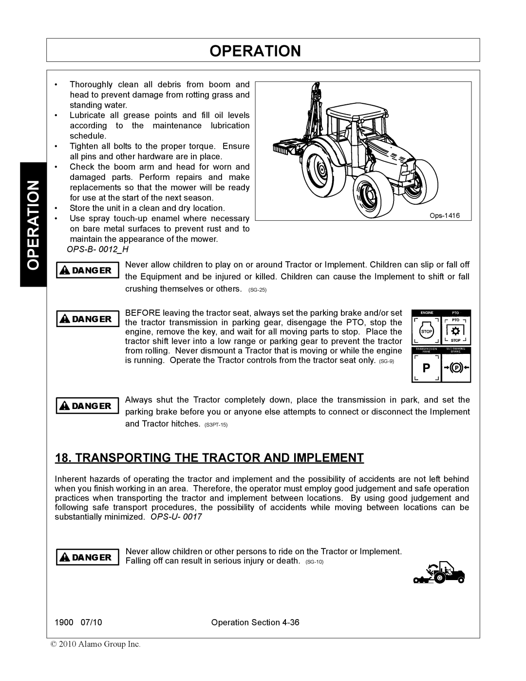 Servis-Rhino 1900 manual Transporting the Tractor and Implement, OPS-B- 0012H 