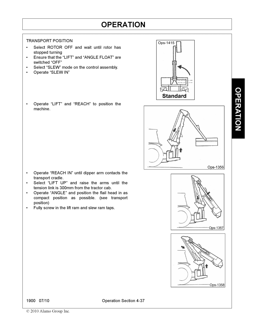 Servis-Rhino 1900 manual Transport Position 