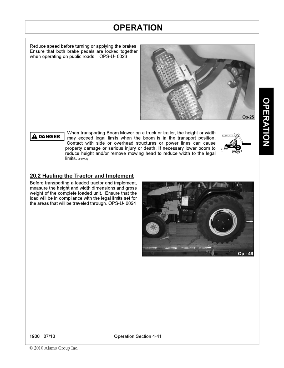 Servis-Rhino 1900 manual Hauling the Tractor and Implement 