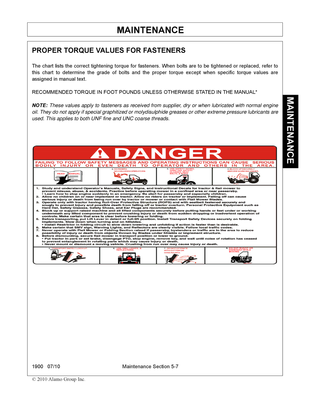 Servis-Rhino 1900 manual Proper Torque Values for Fasteners 