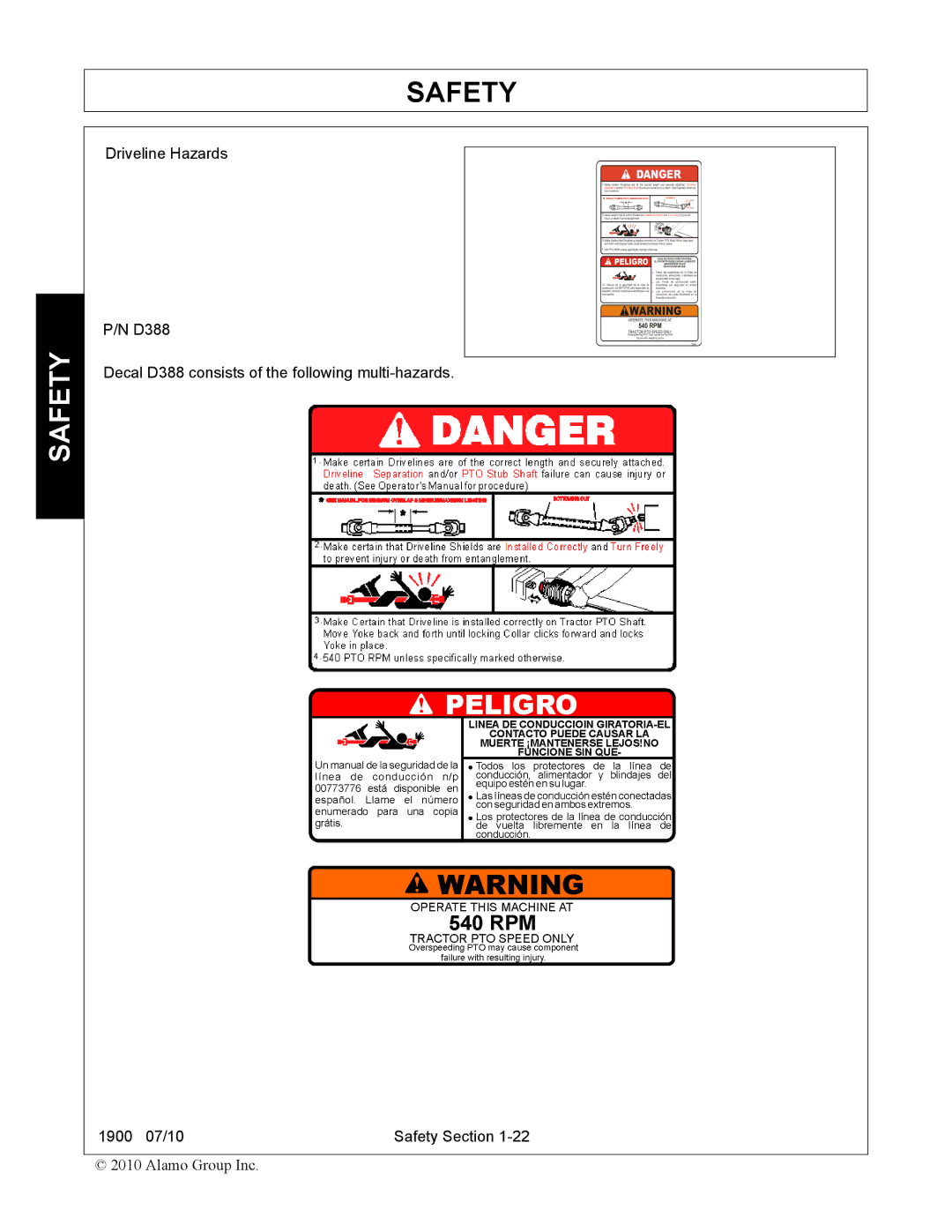 Servis-Rhino 1900 manual Driveline Hazards 