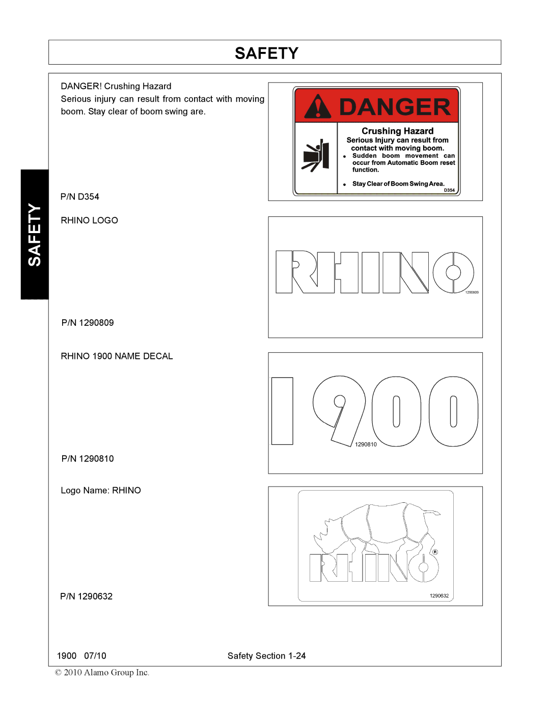 Servis-Rhino manual Rhino Logo Rhino 1900 Name Decal 