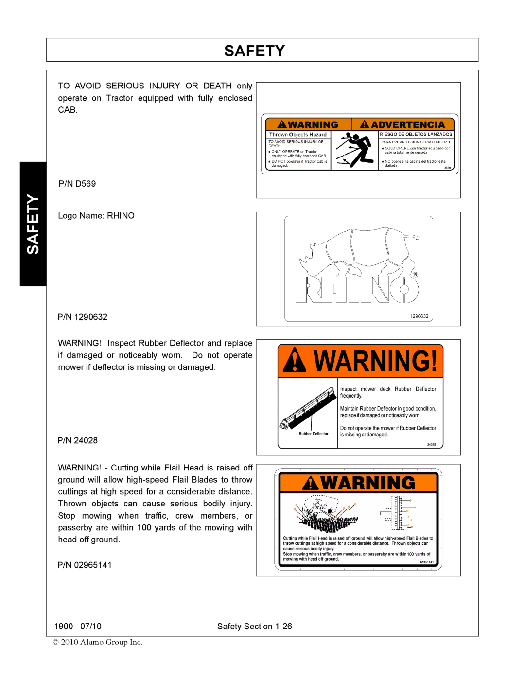 Servis-Rhino 1900 manual Safety 