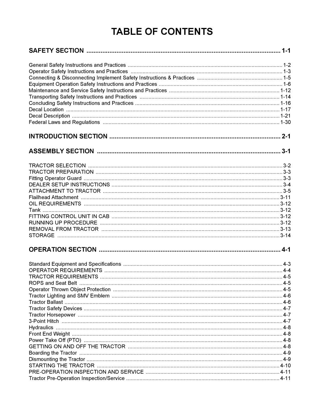 Servis-Rhino 1900 manual Table of Contents 