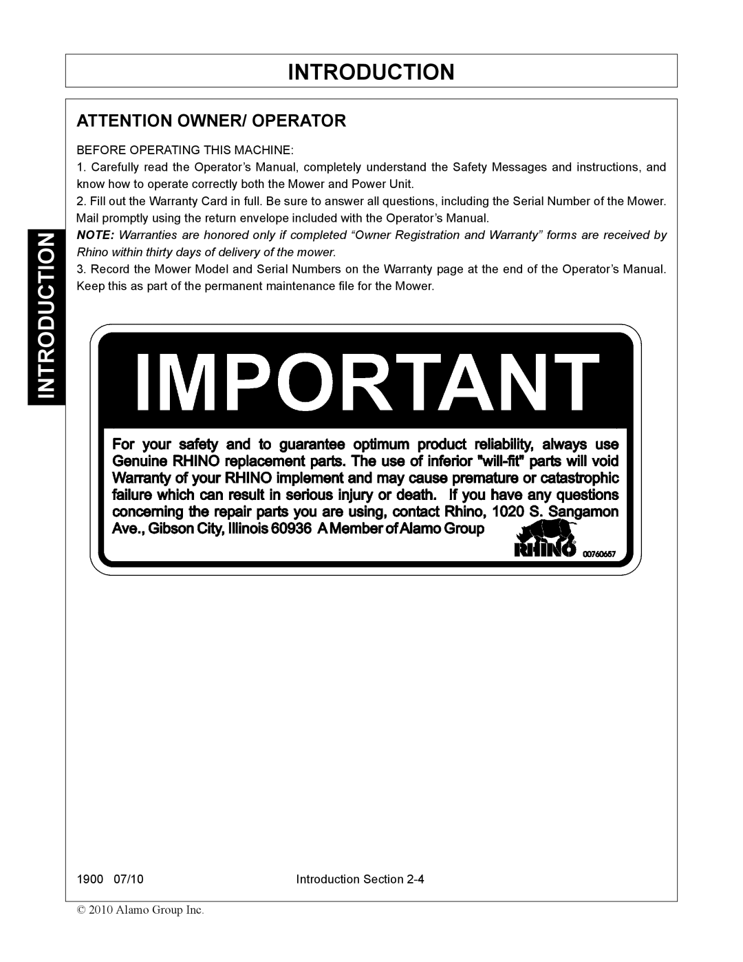 Servis-Rhino 1900 manual Before Operating this Machine 