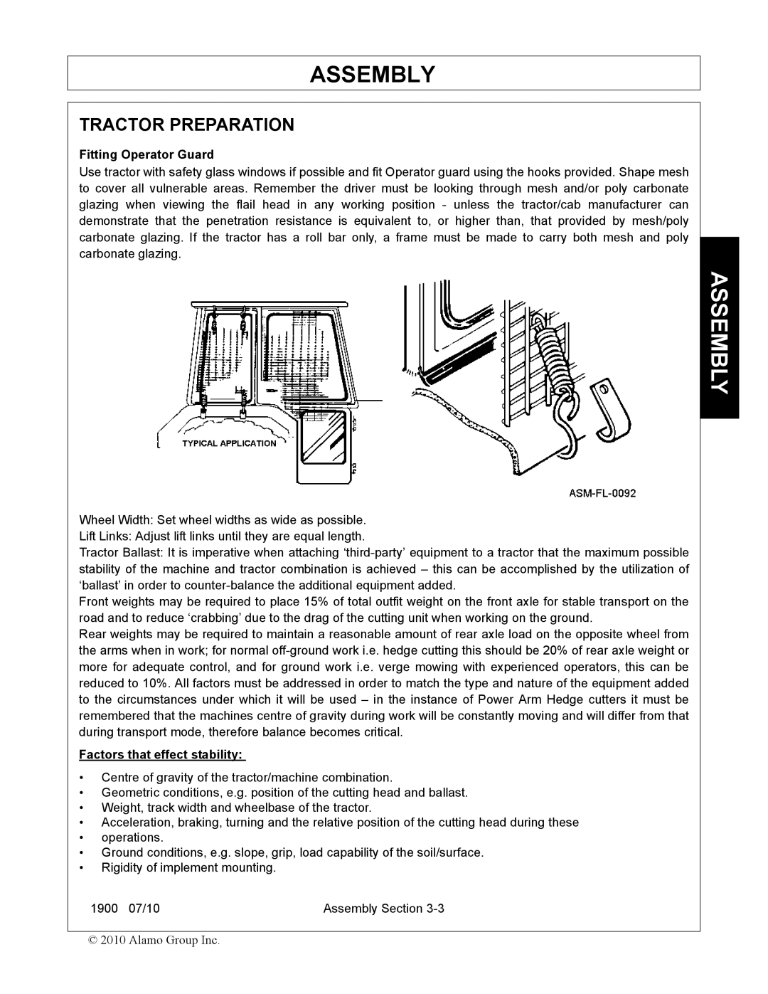 Servis-Rhino 1900 manual Tractor Preparation, Fitting Operator Guard 