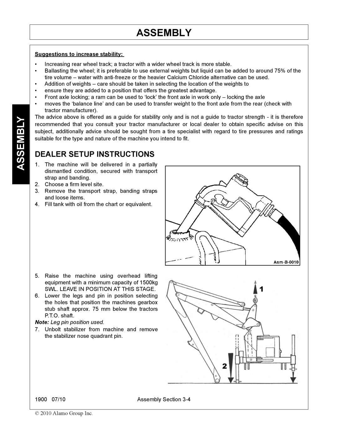 Servis-Rhino 1900 manual Dealer Setup Instructions, SWL. Leave in Position AT this Stage 