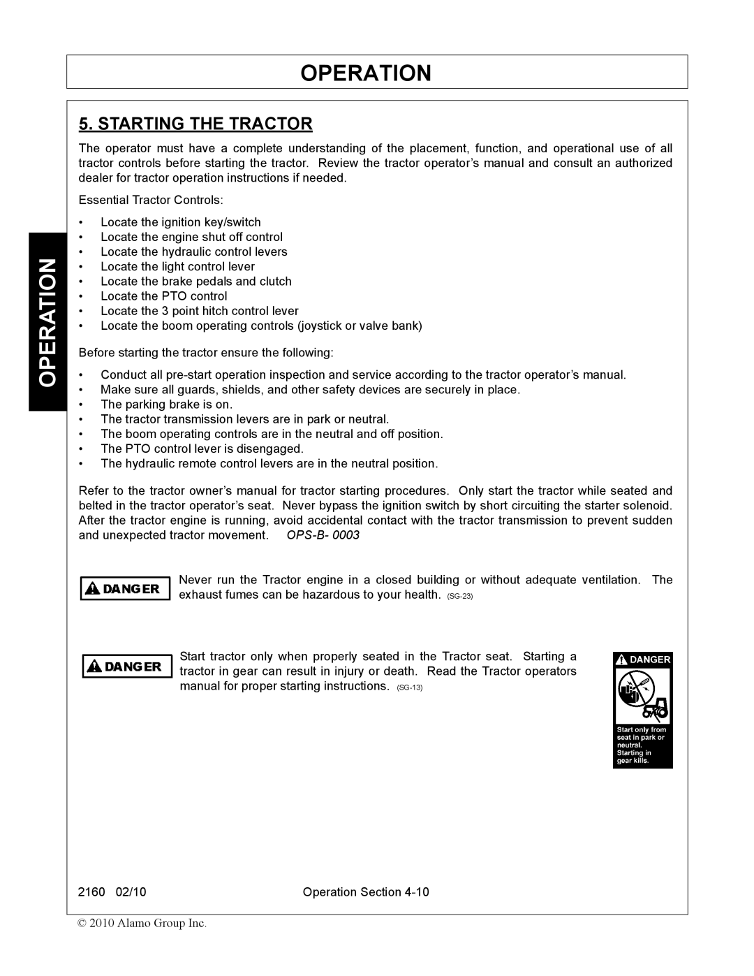 Servis-Rhino 2160 manual Starting the Tractor 