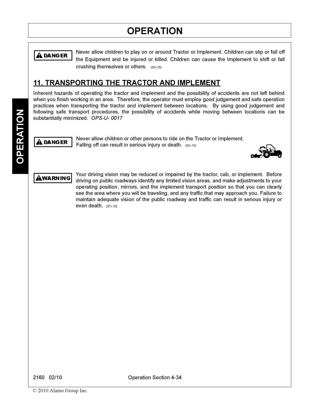 Servis-Rhino 2160 manual Transporting the Tractor and Implement 