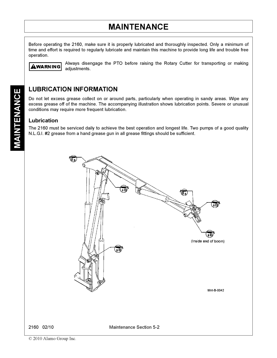 Servis-Rhino 2160 manual Lubrication Information 