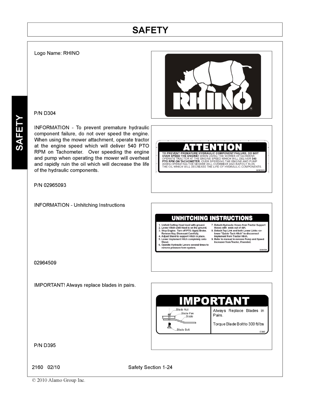 Servis-Rhino 2160 manual Safety 