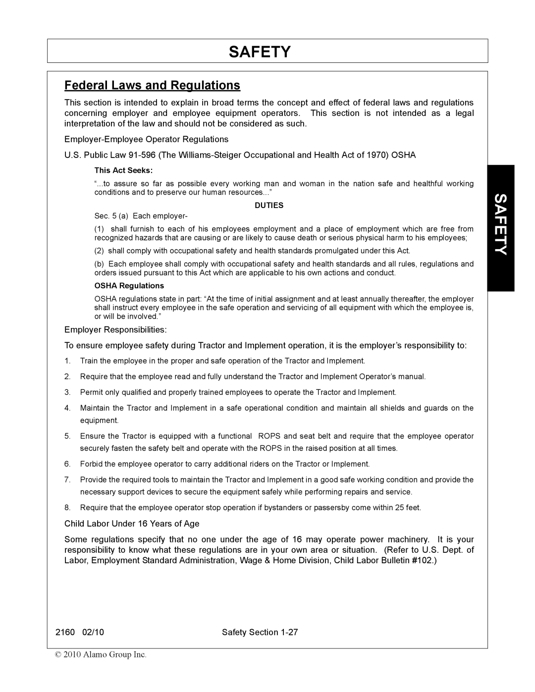 Servis-Rhino 2160 manual Federal Laws and Regulations 