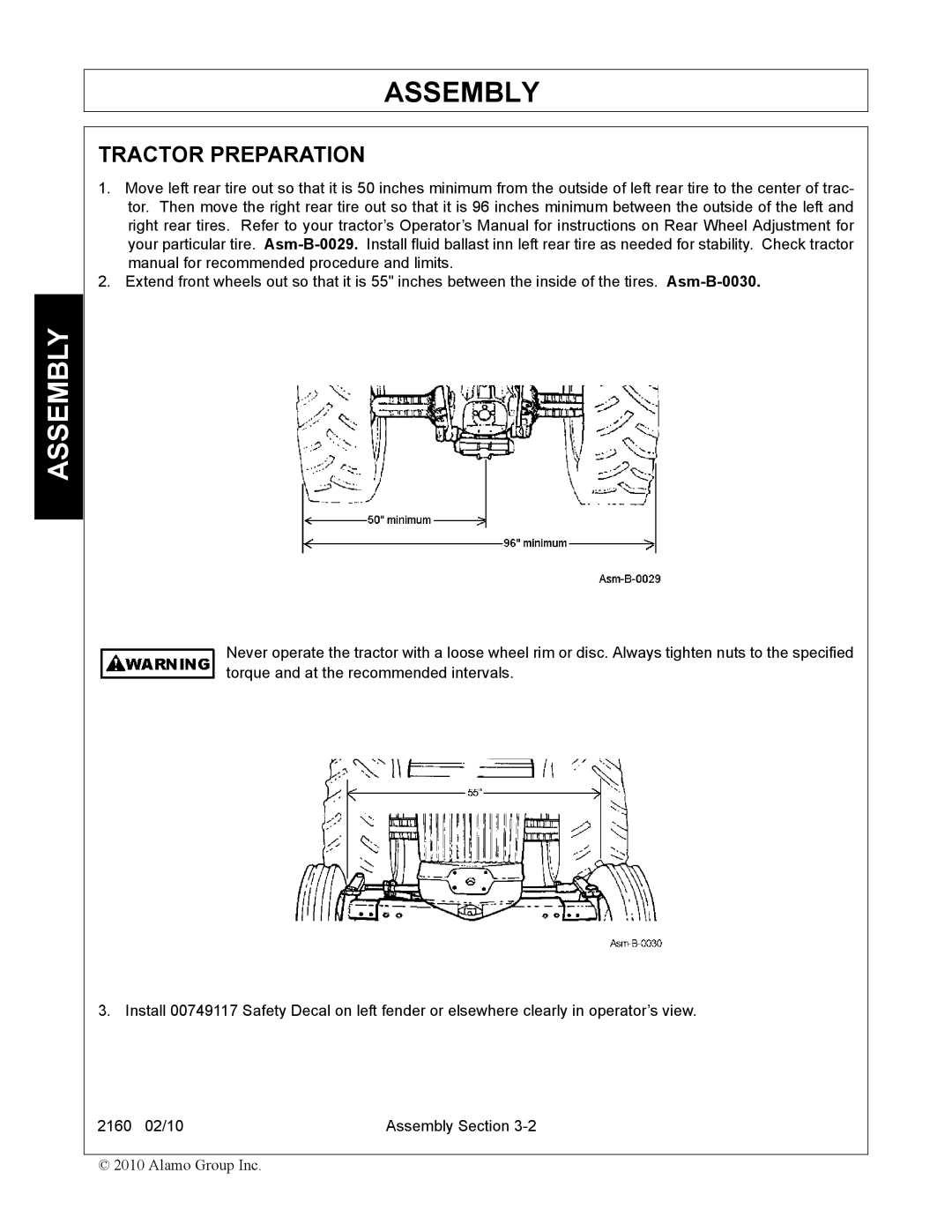 Servis-Rhino 2160 manual Assembly, Tractor Preparation 