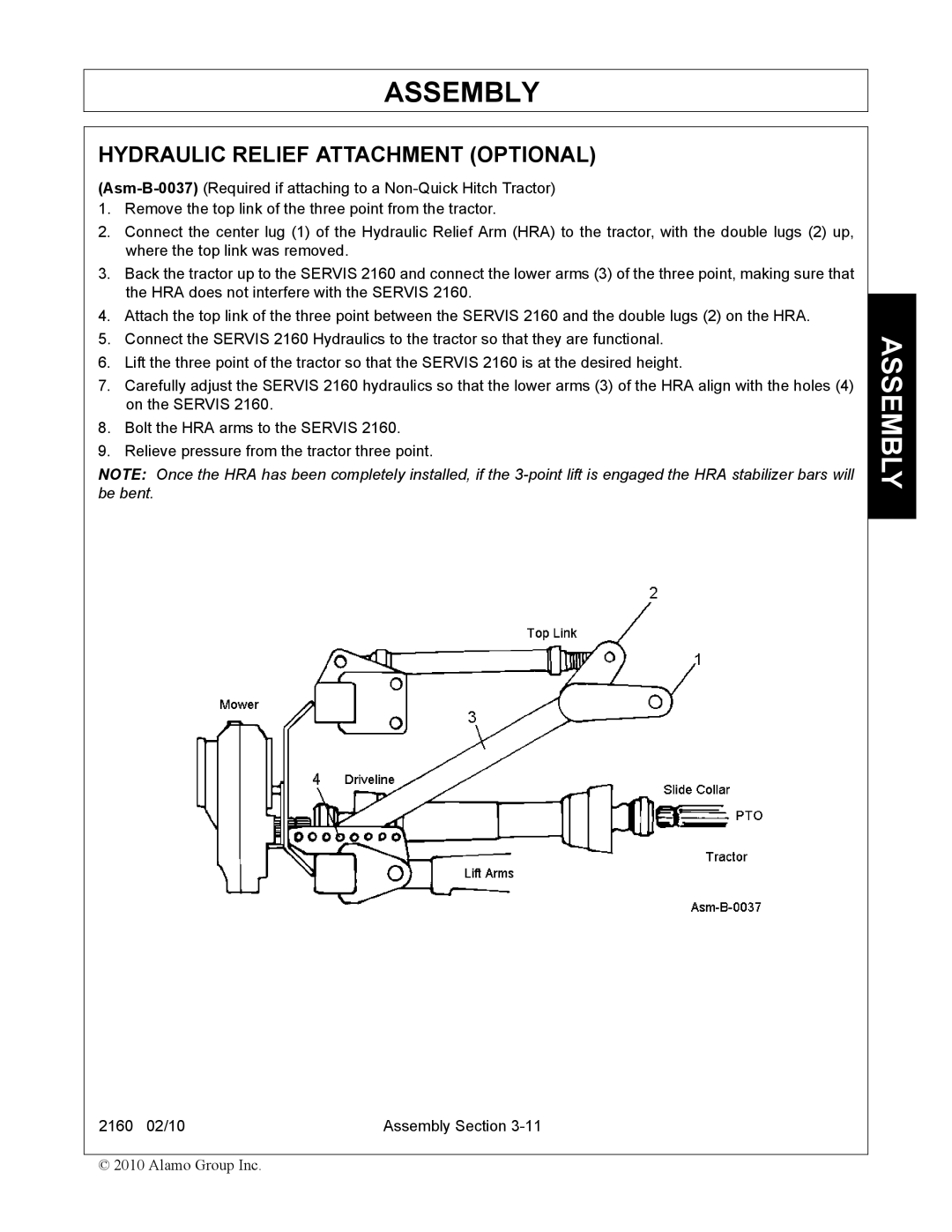 Servis-Rhino 2160 manual Hydraulic Relief Attachment Optional 