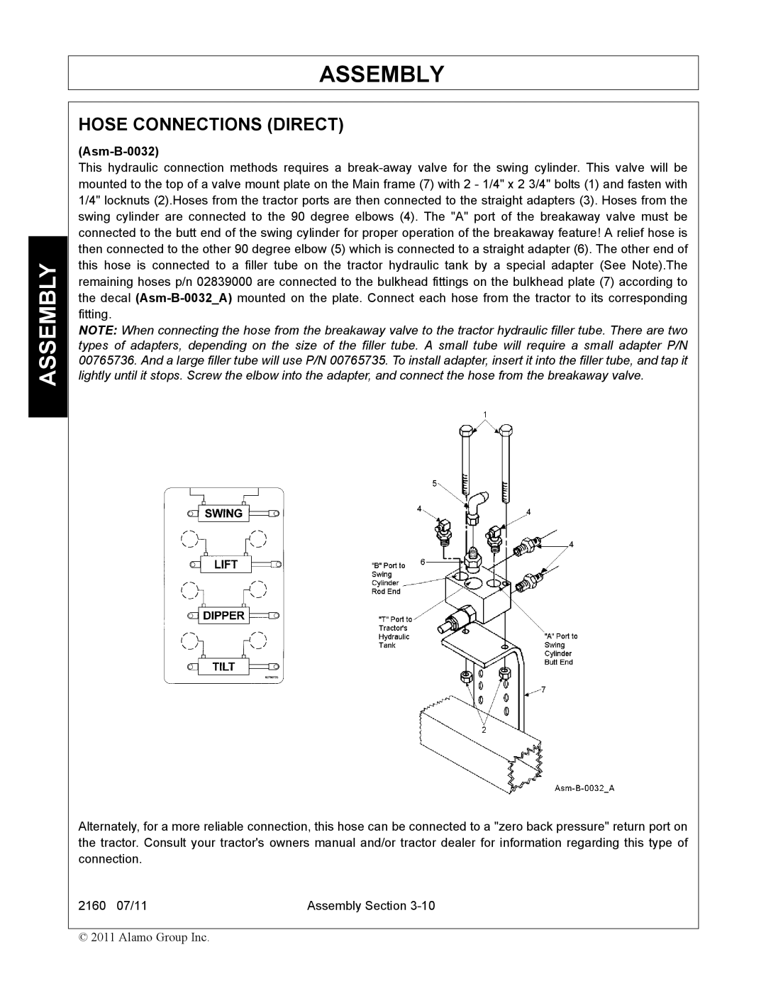 Servis-Rhino 2160 manual Hose Connections Direct, Asm-B-0032 