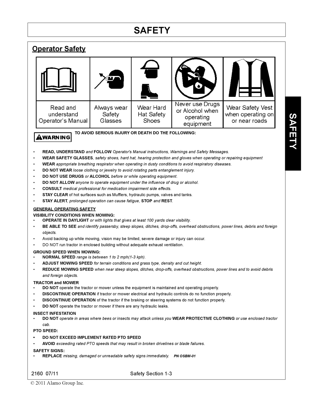 Servis-Rhino 2160 manual Operator Safety 