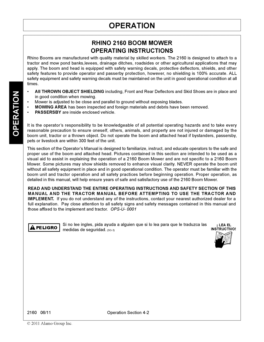 Servis-Rhino manual Operation, Rhino 2160 Boom Mower Operating Instructions 