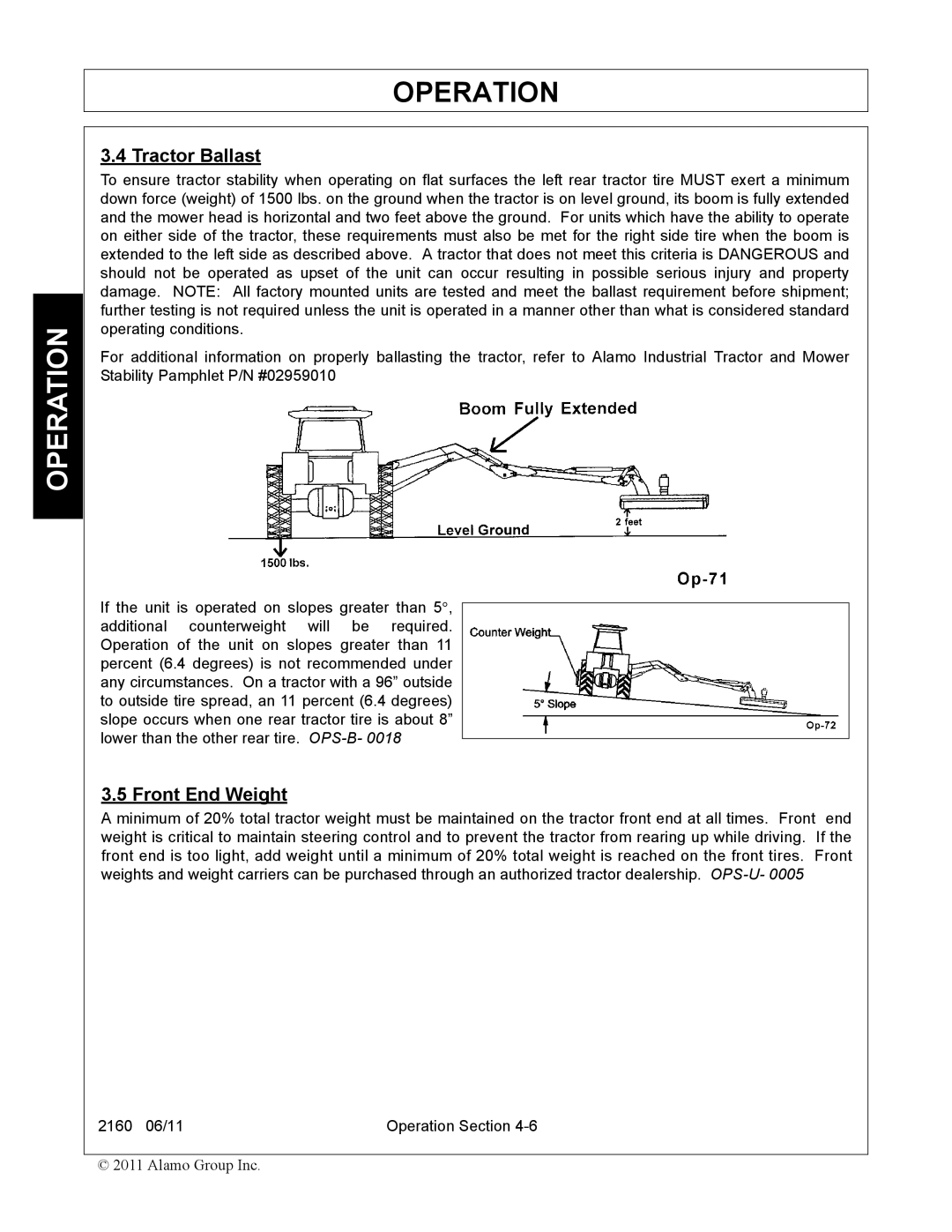 Servis-Rhino 2160 manual Tractor Ballast, Front End Weight 