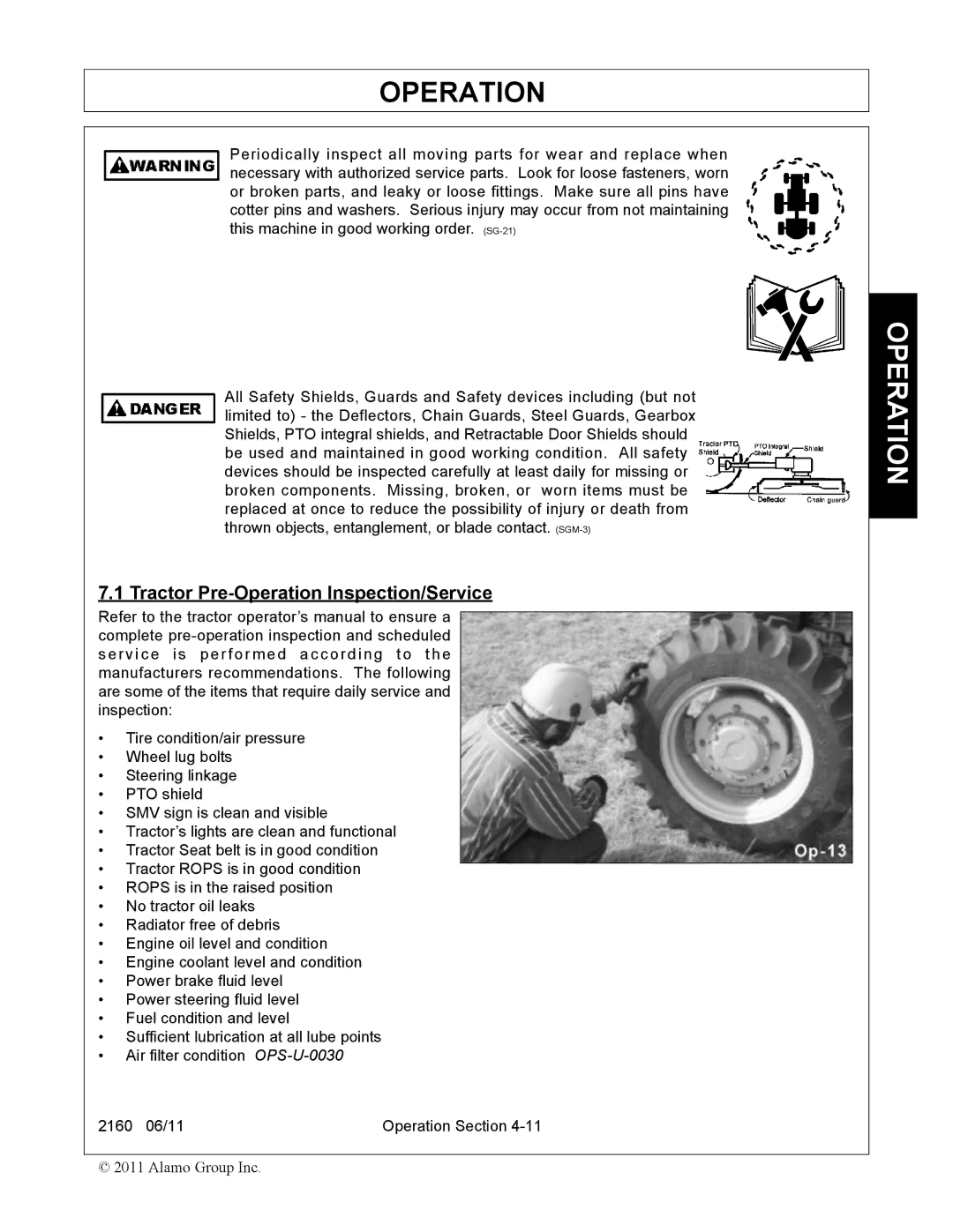 Servis-Rhino 2160 manual Tractor Pre-Operation Inspection/Service 