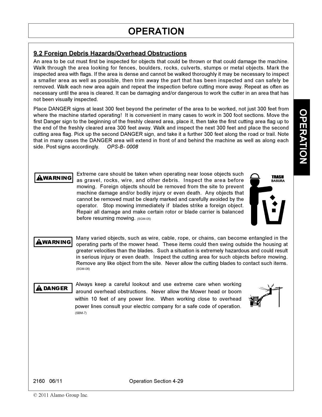 Servis-Rhino 2160 manual Foreign Debris Hazards/Overhead Obstructions 