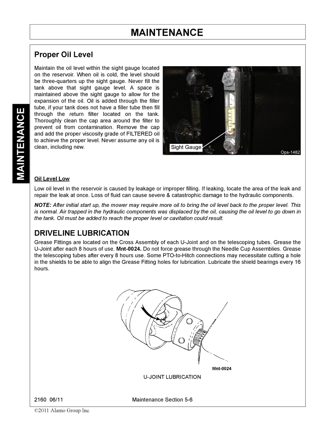 Servis-Rhino 2160 manual Driveline Lubrication, Oil Level Low 