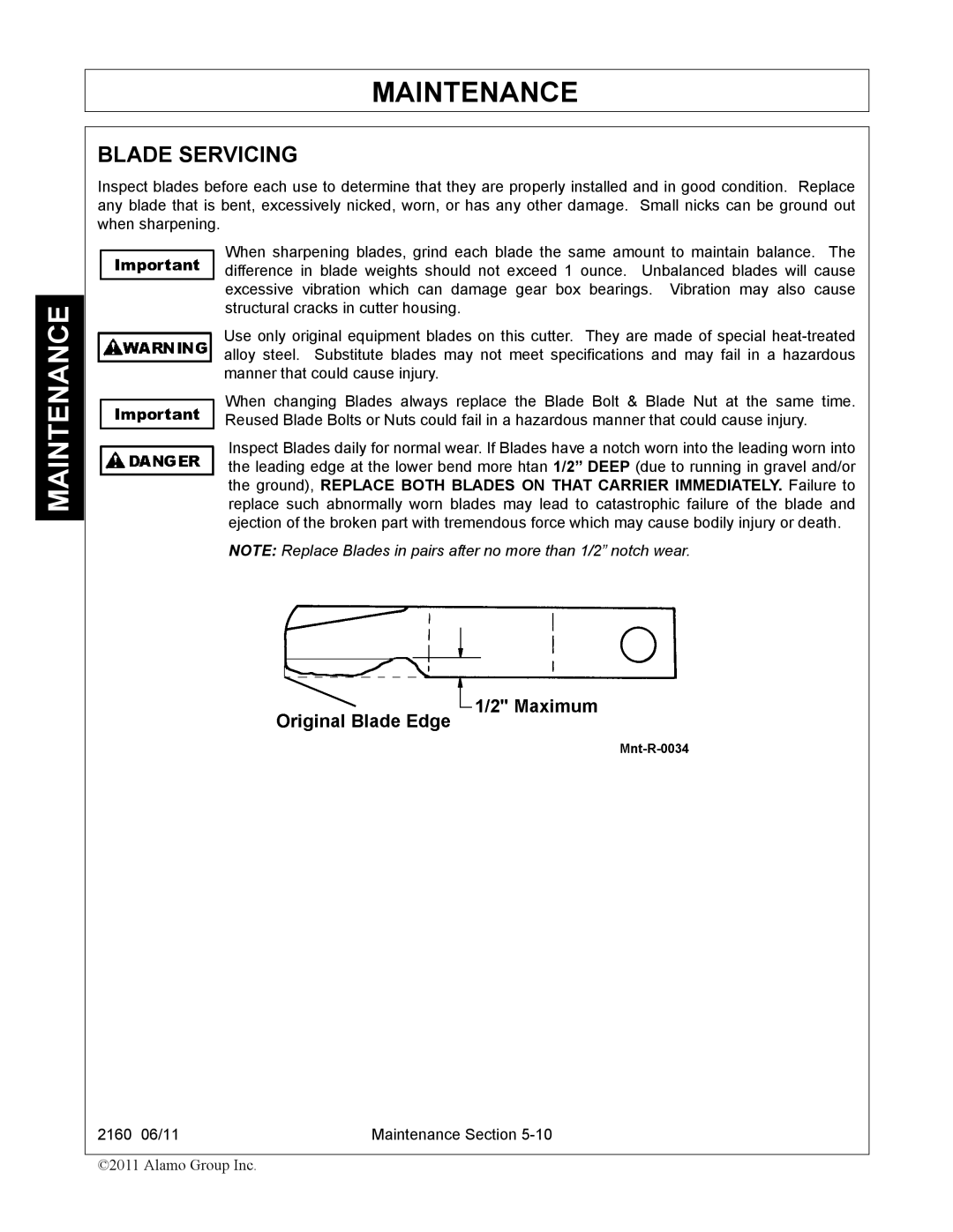 Servis-Rhino 2160 manual Blade Servicing 