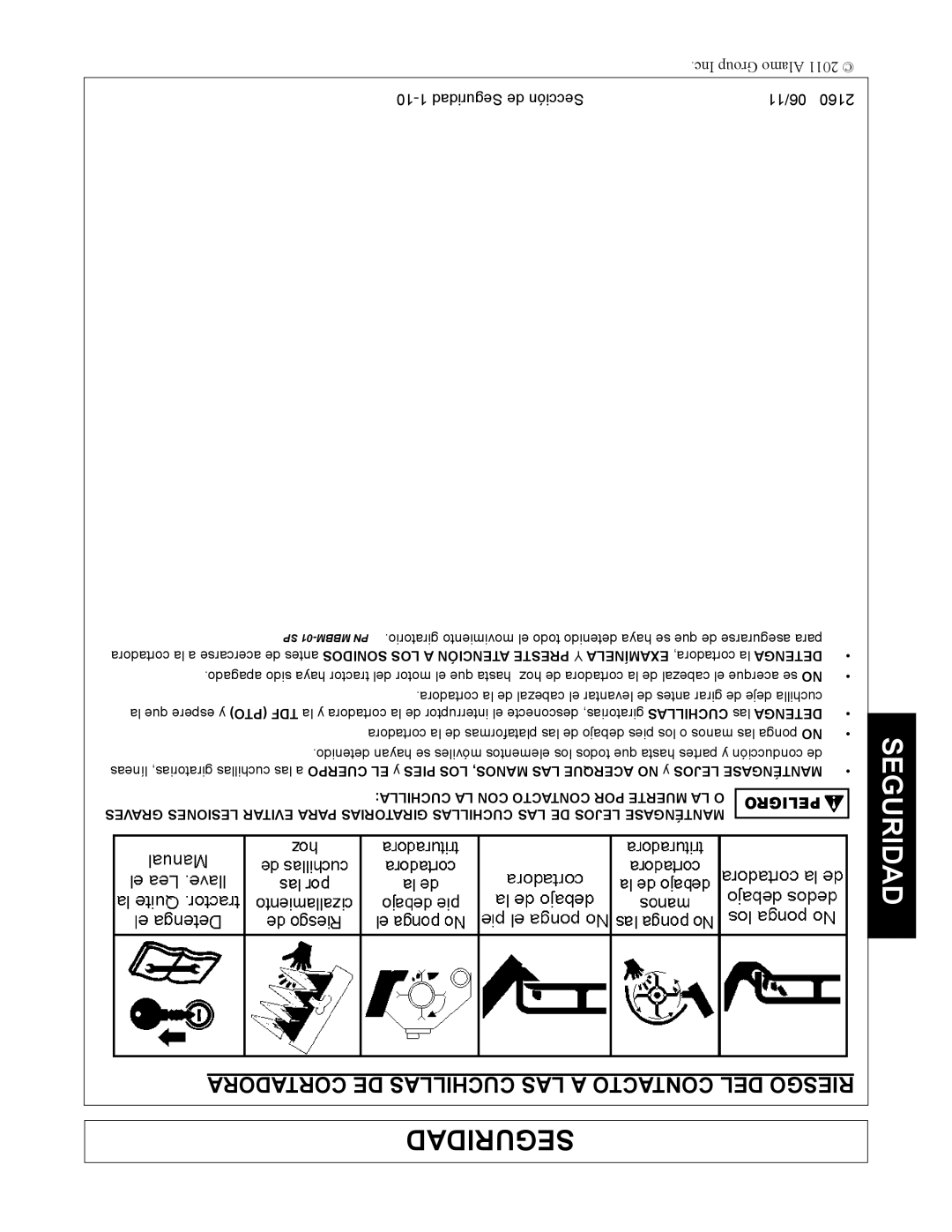 Servis-Rhino 2160 manual Cortadora DE Cuchillas LAS a Contacto DEL Riesgo 