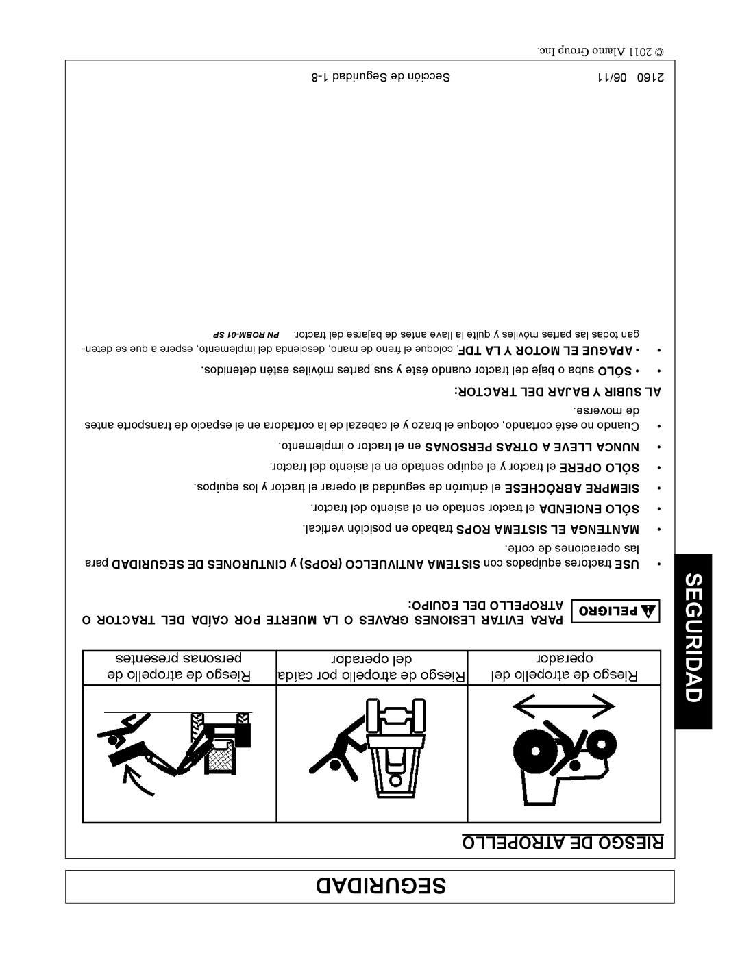 Servis-Rhino 2160 manual Atropello De Riesgo, Seguridad, Tractor Del Bajar Y Subir Al, Equipo Del Atropello 