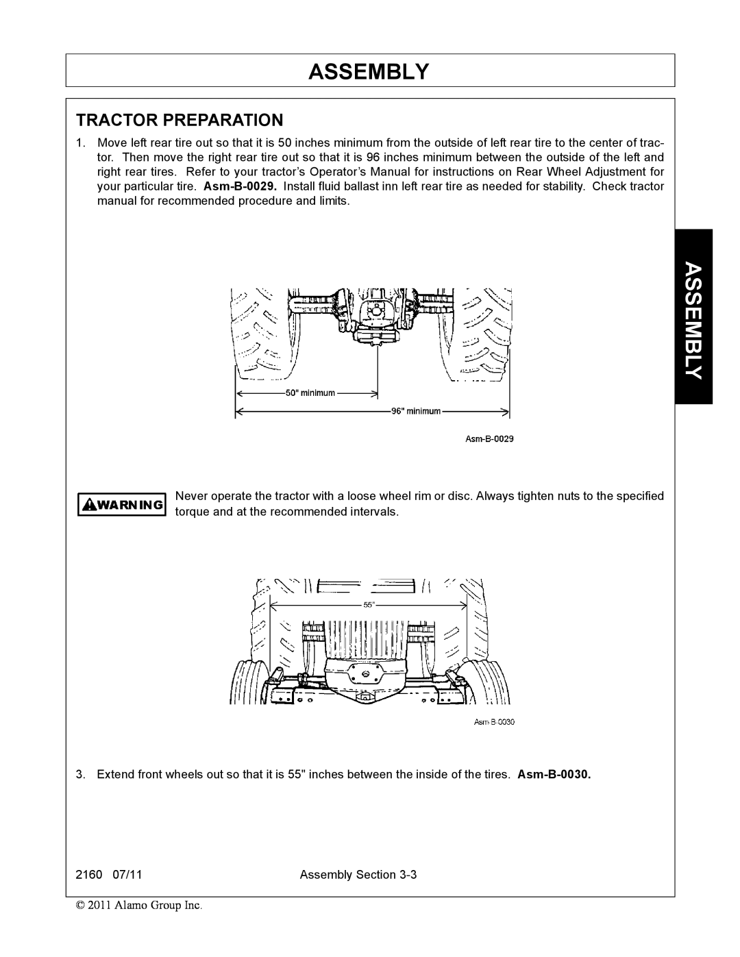 Servis-Rhino 2160 manual Tractor Preparation, Assembly 