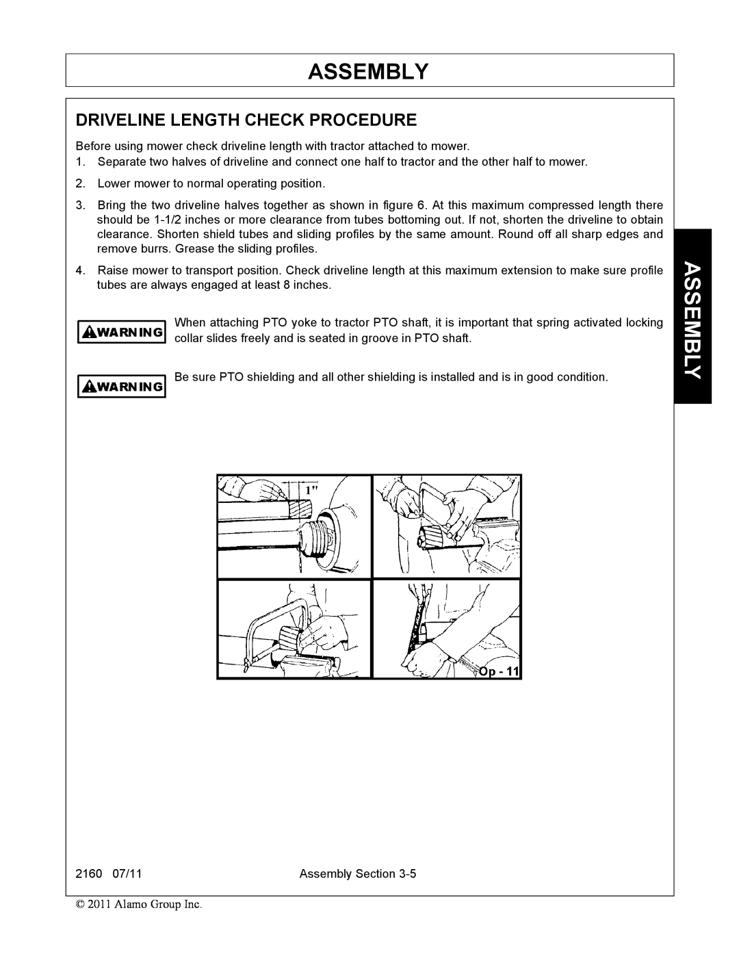 Servis-Rhino 2160 manual Driveline Length Check Procedure, Assembly 