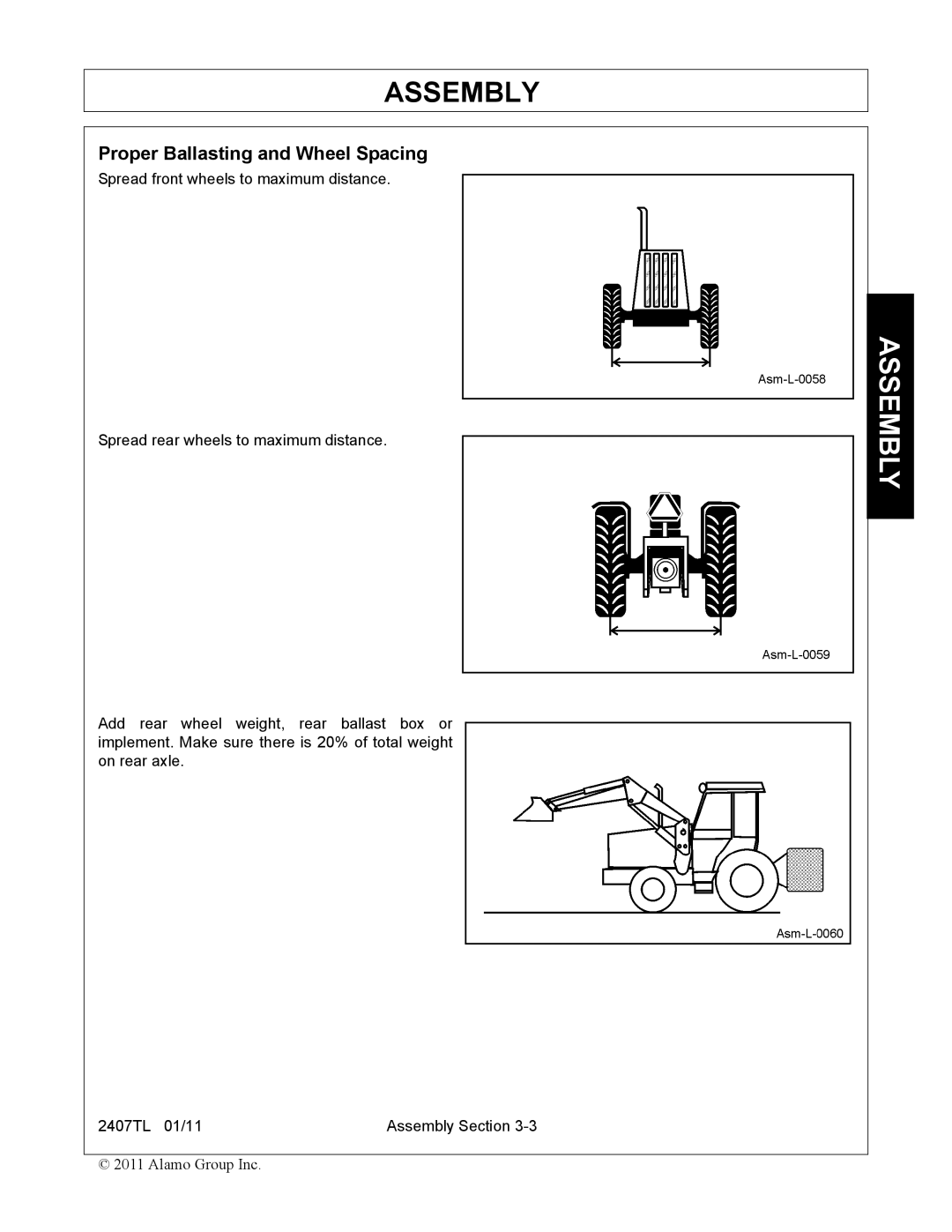 Servis-Rhino 2407TL manual Proper Ballasting and Wheel Spacing 