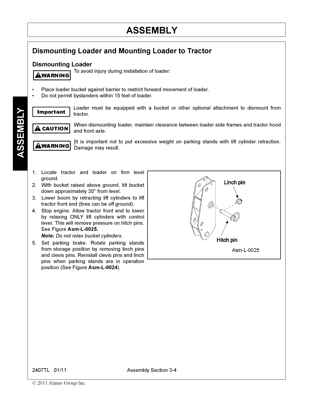 Servis-Rhino 2407TL manual Dismounting Loader and Mounting Loader to Tractor 