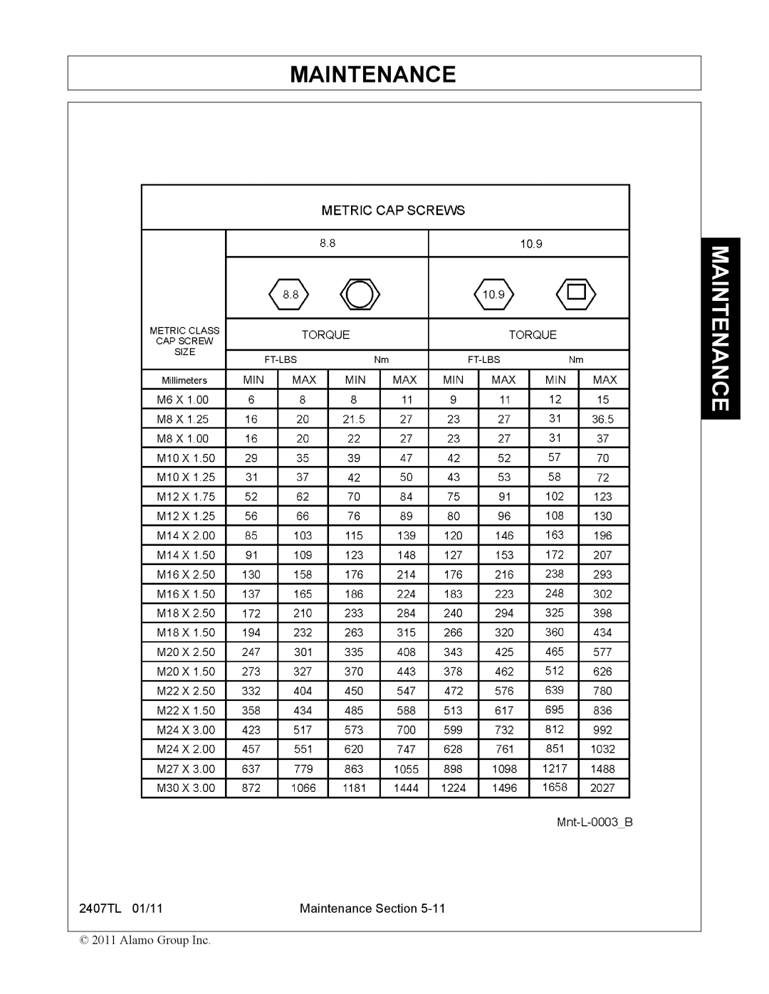 Servis-Rhino 2407TL manual Maintenance 