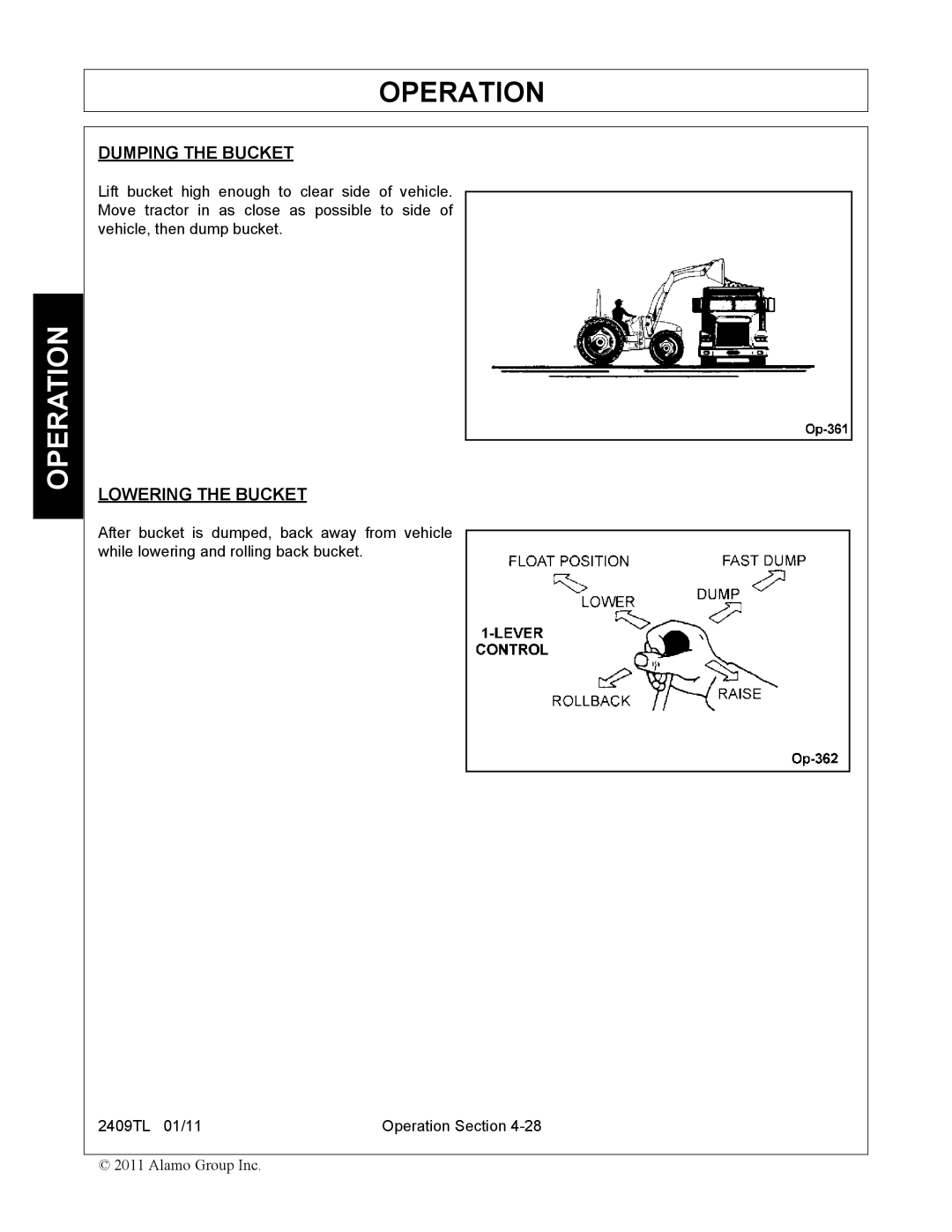 Servis-Rhino 2409TL manual Dumping the Bucket 