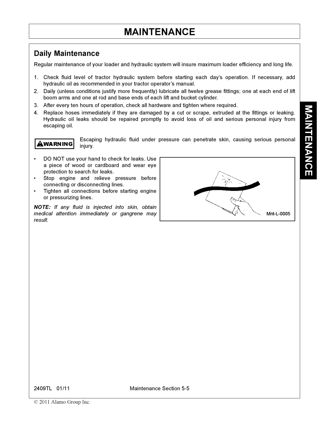 Servis-Rhino 2409TL manual Daily Maintenance 