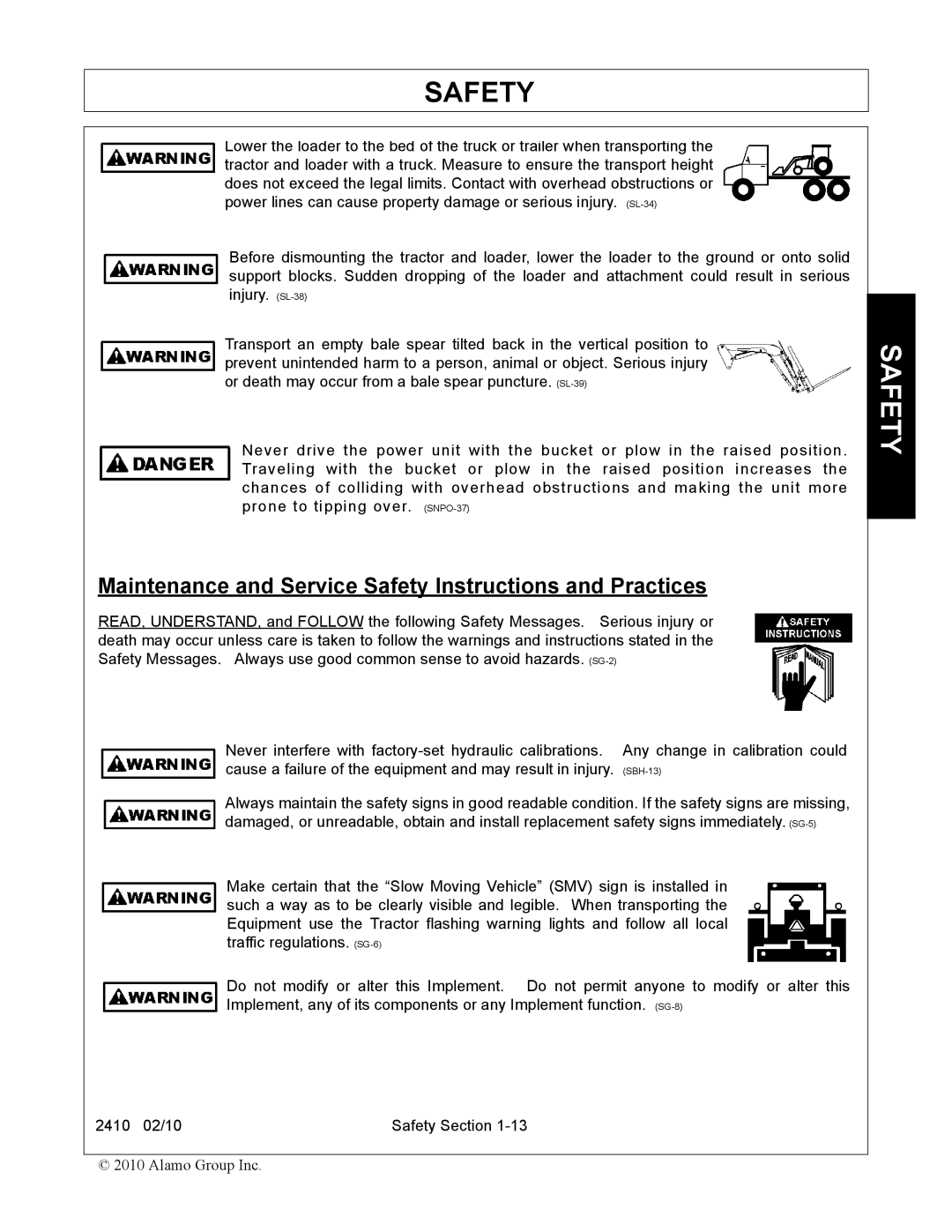 Servis-Rhino 2410 manual Maintenance and Service Safety Instructions and Practices 